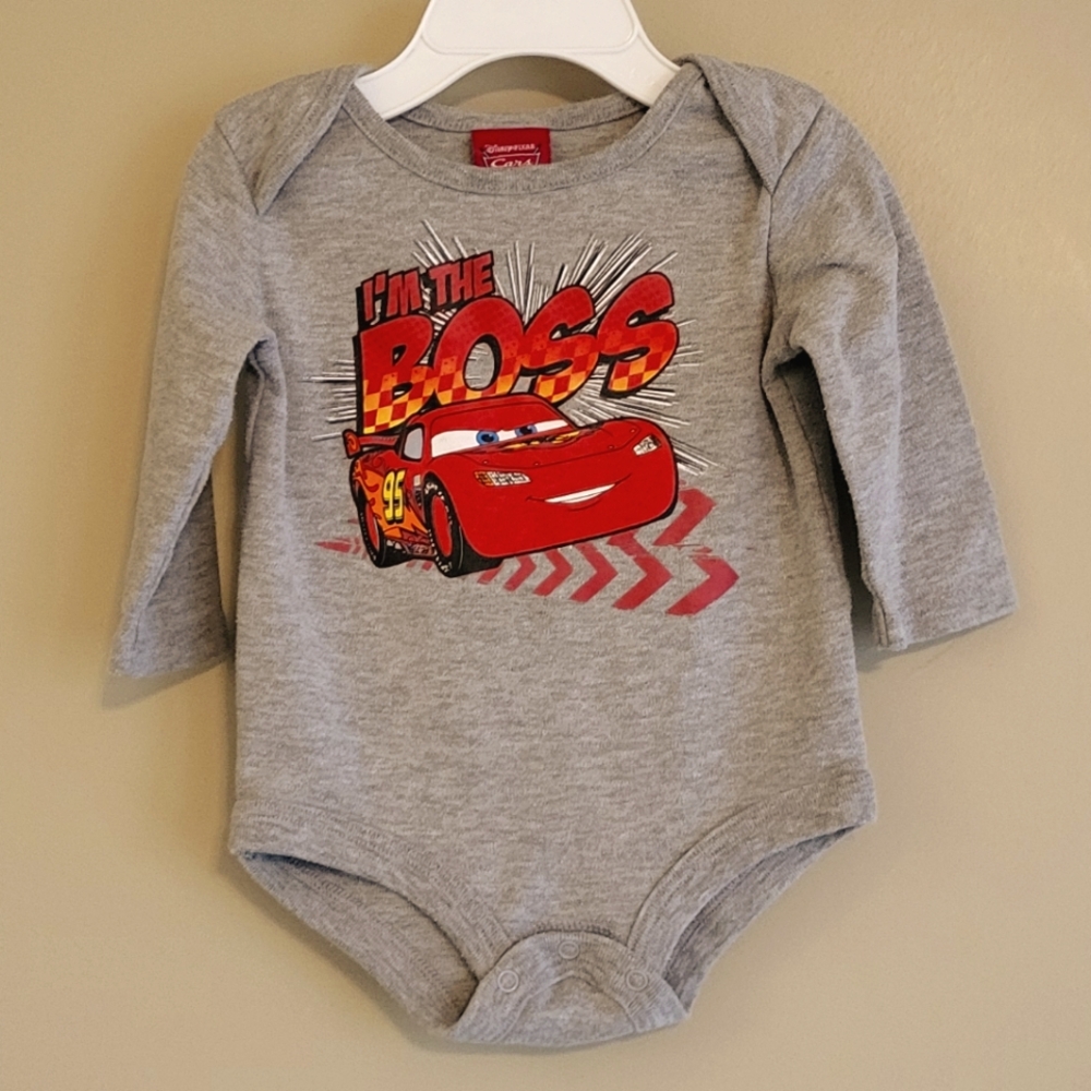 Disney Cars "I'm The Boss" grey long sleeve onesie/bodysuit